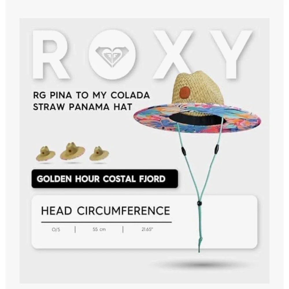 NWT Roxy Girls Pina To My Colada Straw Panama Hat Wide Brim Floral Beach Sun Hat